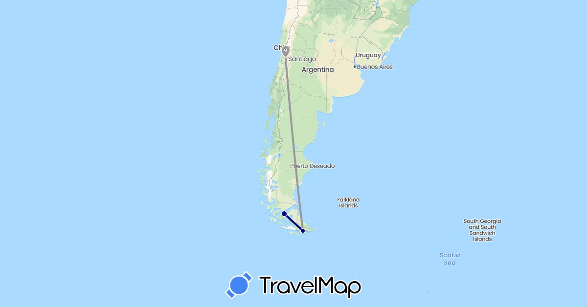 TravelMap itinerary: driving, plane in Chile (South America)